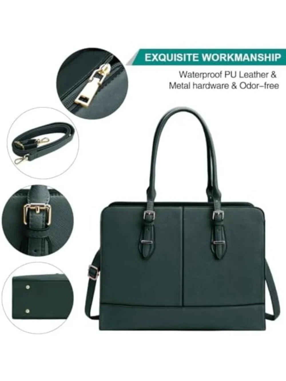 Stylish Leather Laptop Tote for Women - 15.6 Inch Work Bag, Computer Carrier